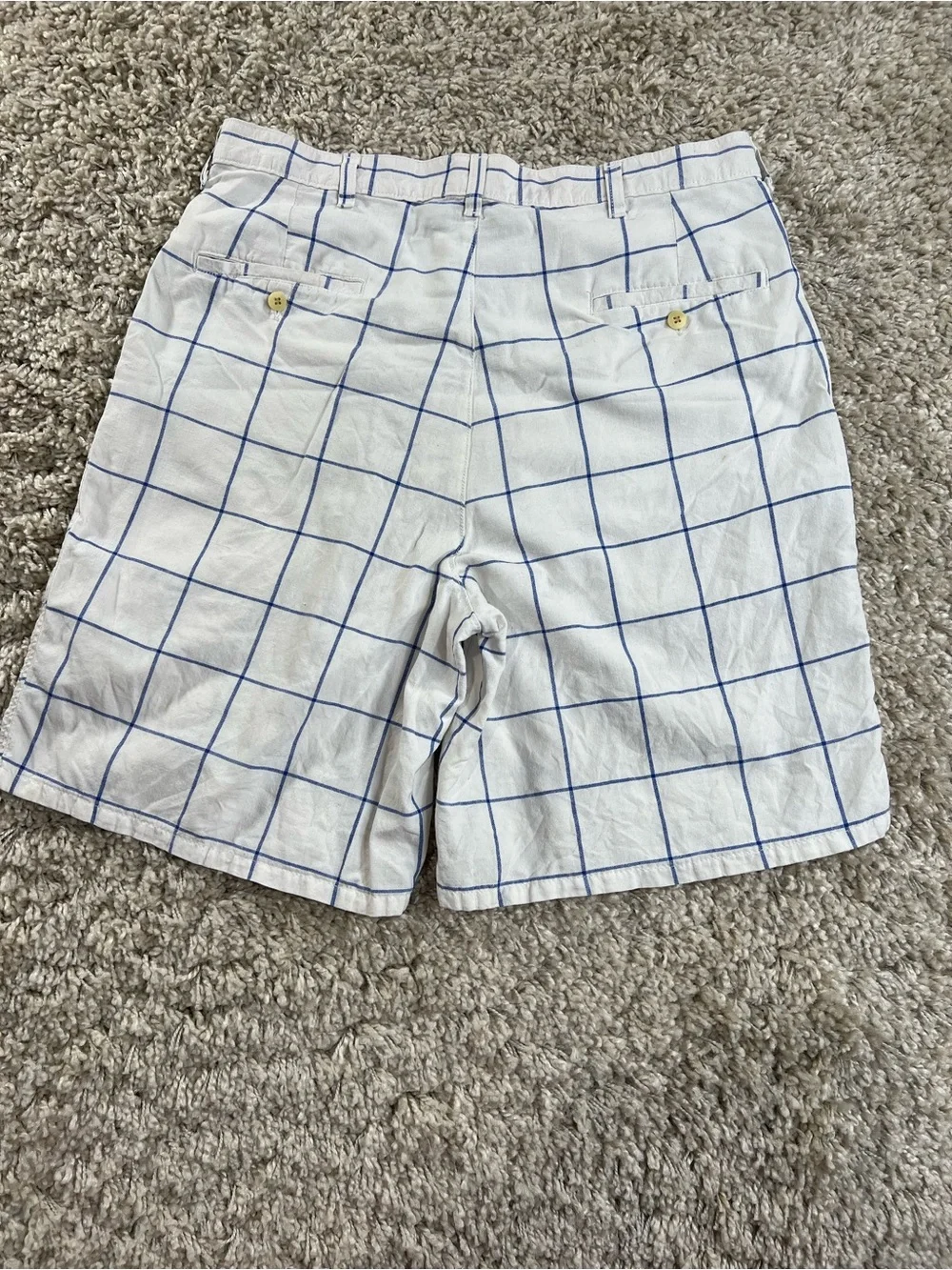 Vintage Polo by Ralph Lauren White Shorts with Blue Windowpane Check USA Made